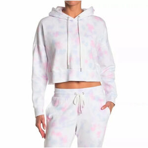 90 Degree Cotton Candy Tie Dye White Pink Blue Brushed Cropped Hoodie Size M